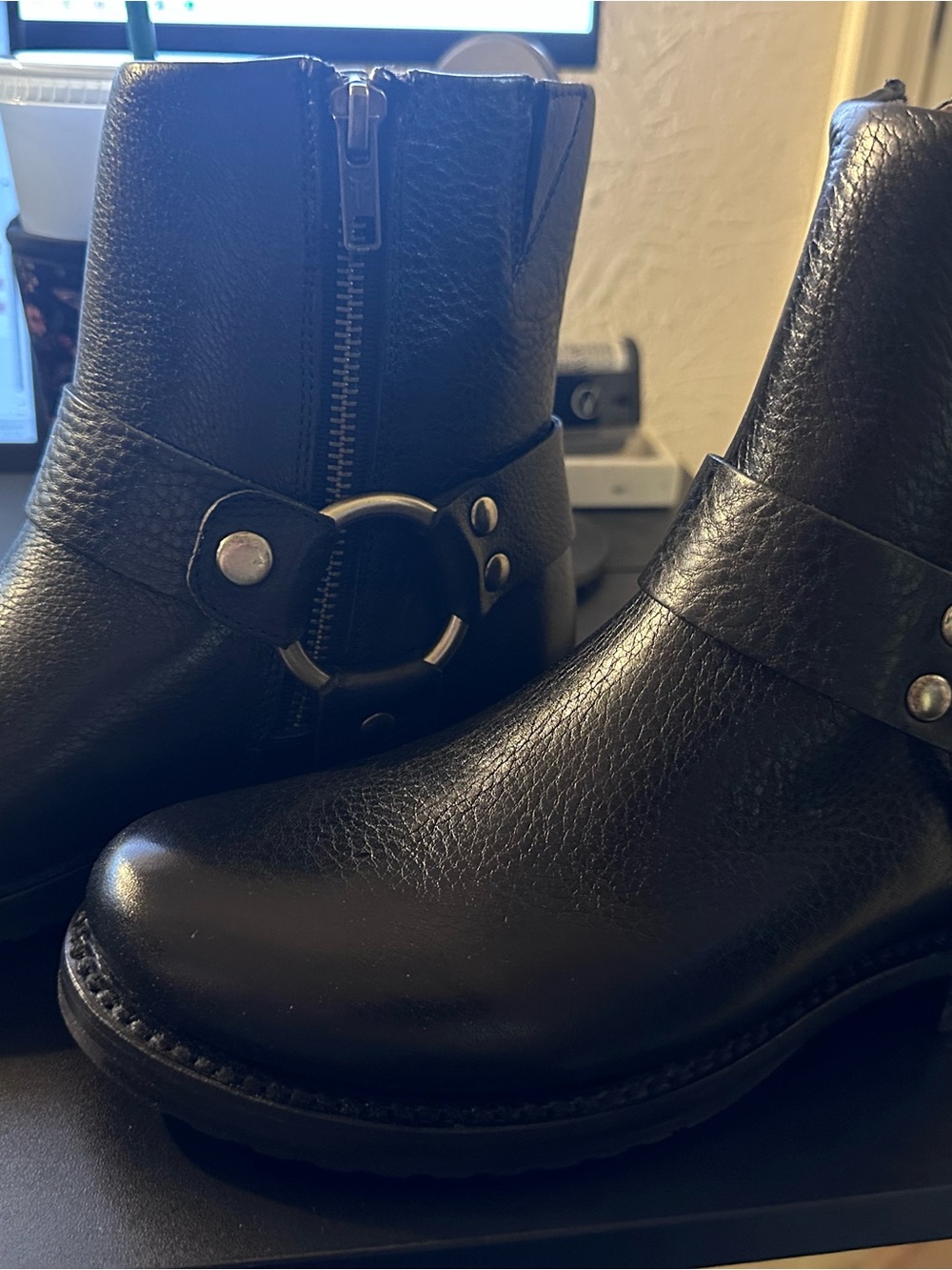 Frye Veronica Flex Harness Black Leather Ankle Booties